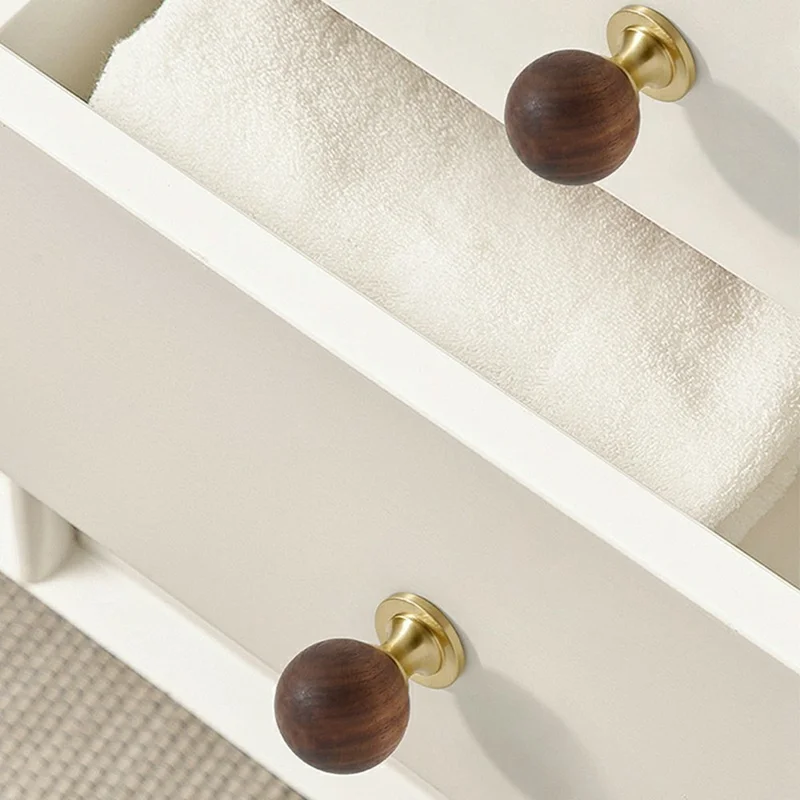 8187 30mm Diameter Walnut Wood Brass Cabinet Door Handle Round Ball Drawer Wardrobe Pull Knob - Copper Color