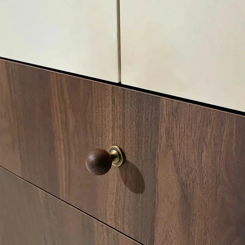 8187 30mm Diameter Walnut Wood Brass Cabinet Door Handle Round Ball Drawer Wardrobe Pull Knob - Copper Color