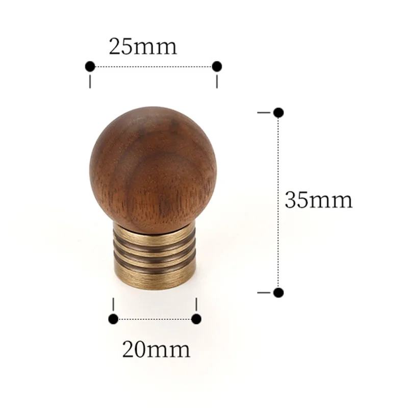 Pomos de madera de nogal de 25 mm para cajones de armario, estilo lujo francés vintage, tiradores redondos de latón - Bronce