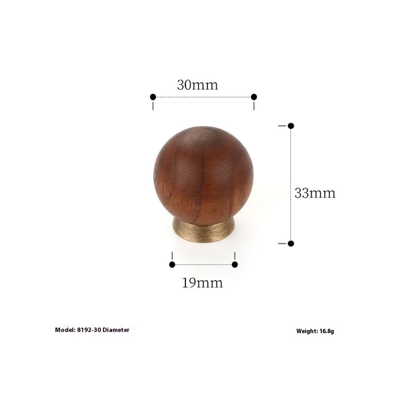 Tirador de armario de madera de nogal redondo de 8192 30mm con estilo francés, pomo para puerta de latón - Color bronce