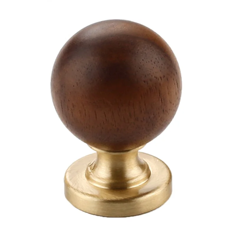 8166 29mm Diameter Round Pull Knob Vintage Walnut Wood Brass Furniture Cabinet Door Handle - Copper Color