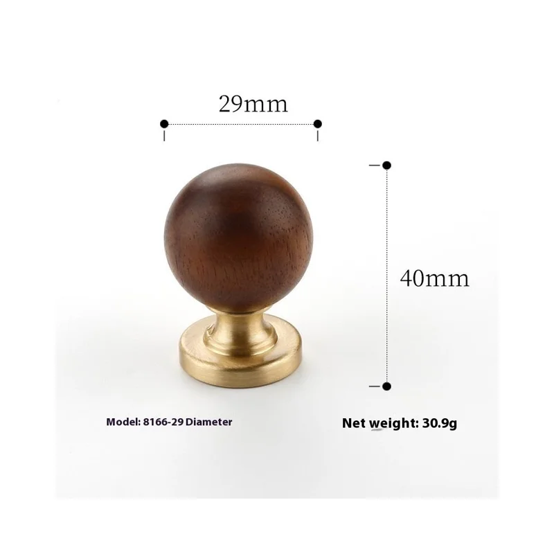 8166 29mm Diameter Round Pull Knob Vintage Walnut Wood Brass Furniture Cabinet Door Handle - Copper Color
