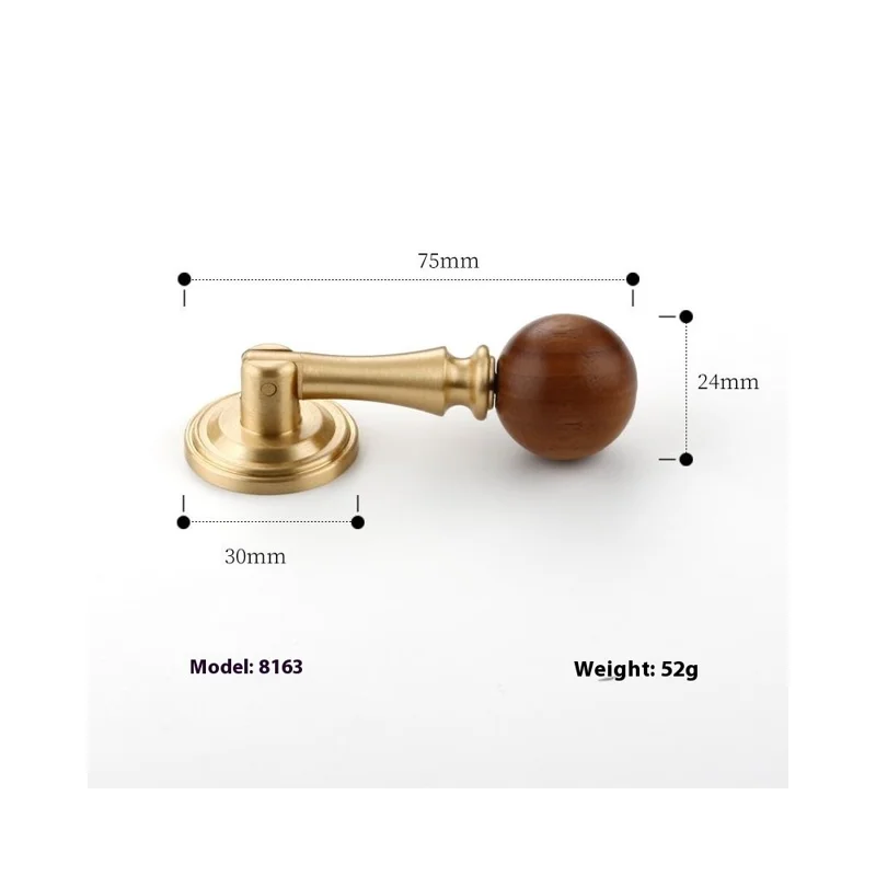 8163 Maniglia per Cassetti di Mobili in Ottone e Legno di Noce con Design a Sfera Rotonda - Colore Rame