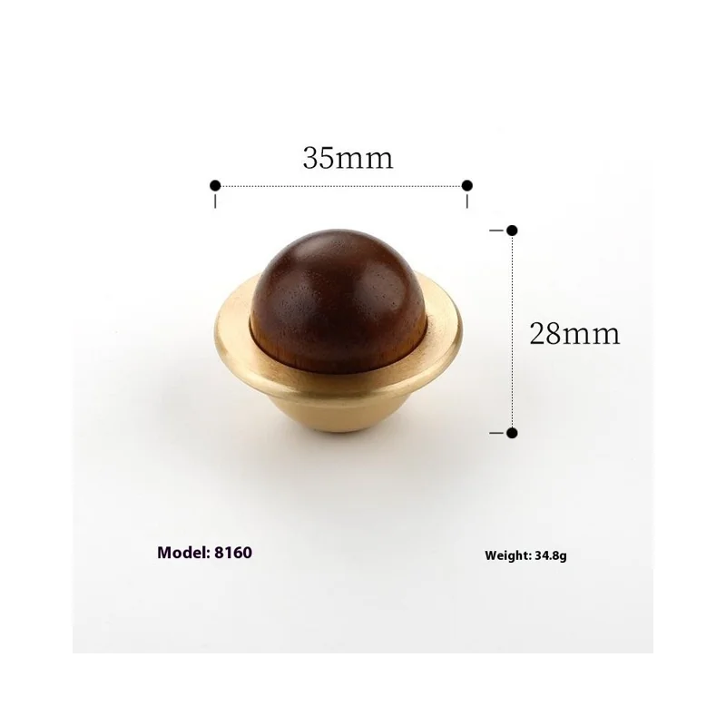 8160 Walnut Wood Cabinet Door Handle Nordic Brass Furniture Round Knob Pull for Drawer / Wardrobe / Dresser