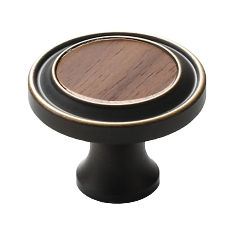 8162 Walnut Wood Cabinet Door Handles Nordic Brass Furniture Knobs Round Ball Pulls for Drawers - Coffee