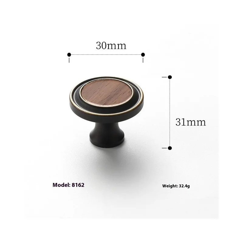 8162 Walnut Wood Cabinet Door Handles Nordic Brass Furniture Knobs Round Ball Pulls for Drawers - Coffee