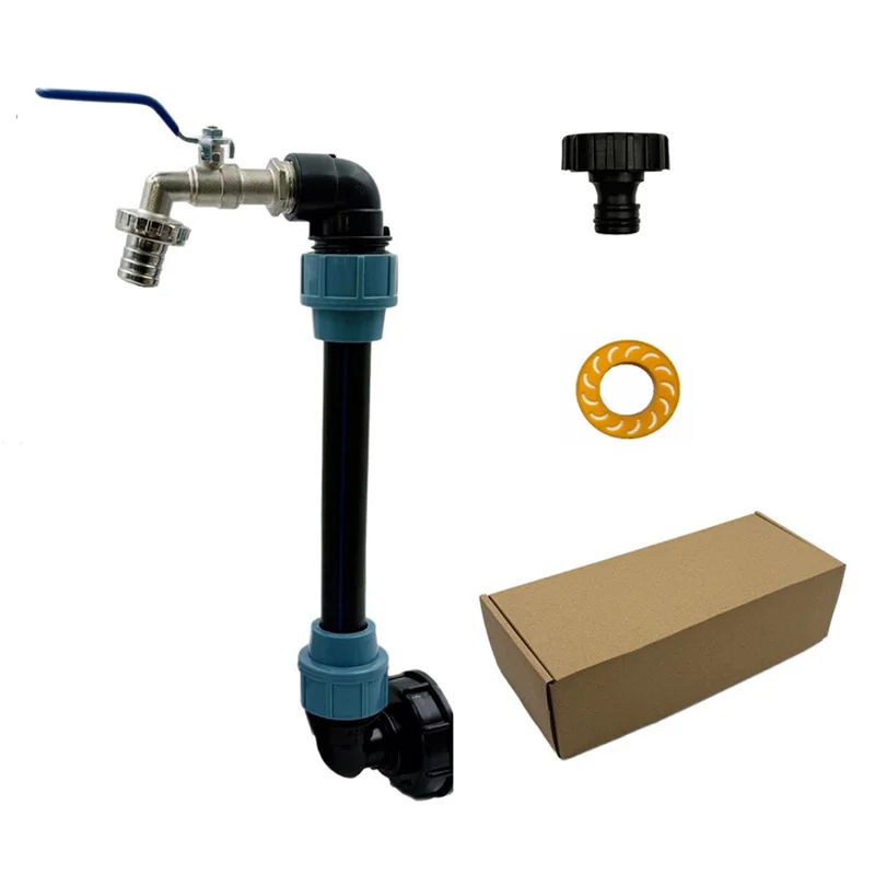 IBC Tank Adapter Kit PE Extension Pipe Elbow Set with 3 / 4 Inch Water Faucet for Liquid Storage - Blue Handle