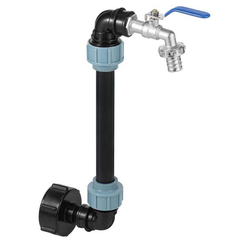 IBC Tank Adapter Kit PE Extension Pipe Elbow Set with 3 / 4 Inch Water Faucet for Liquid Storage - Blue Handle