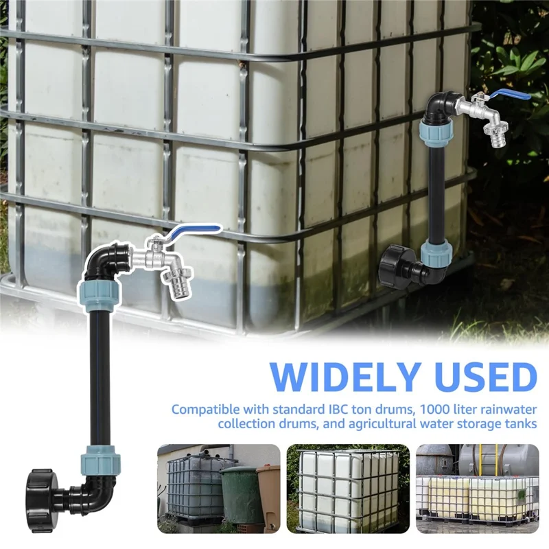 IBC Tank Adapter Kit PE Extension Pipe Elbow Set with 3 / 4 Inch Water Faucet for Liquid Storage - Blue Handle