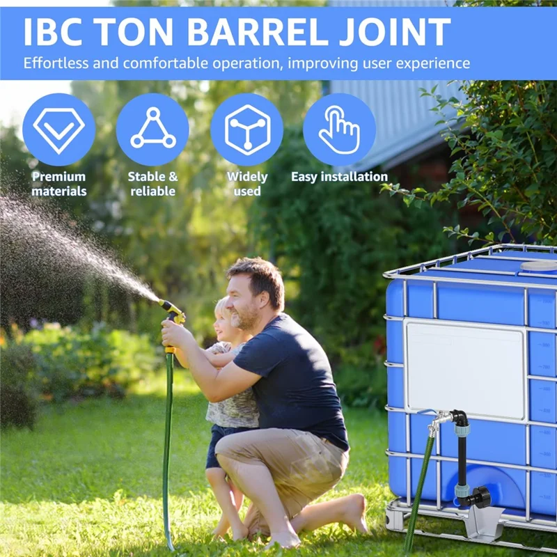 IBC Tank Adapter Kit PE Extension Pipe Elbow Set with 3 / 4 Inch Water Faucet for Liquid Storage - Blue Handle