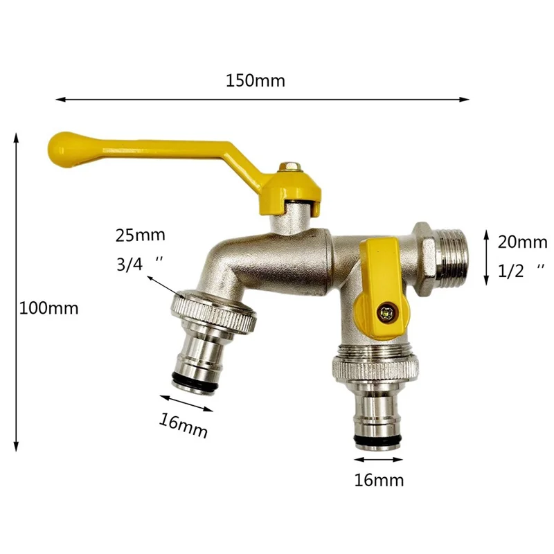 Divisor de manguera de jardín de aleación de zinc de 1/2 pulgada, de 2 vías, para lavado de coches y riego, con mango de aluminio