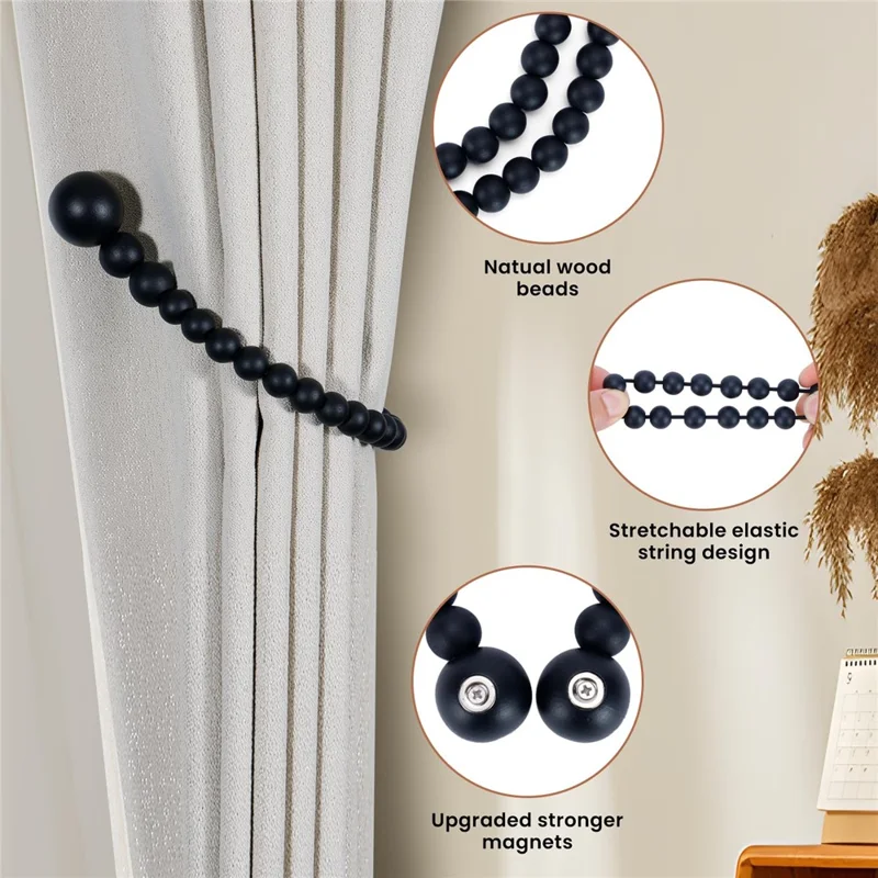 Magnetische Vorhang-Raffhalter Ohne Bohren Dekorative Holz-Wandhalterungen Fenster-Zubehör - Holzfarben