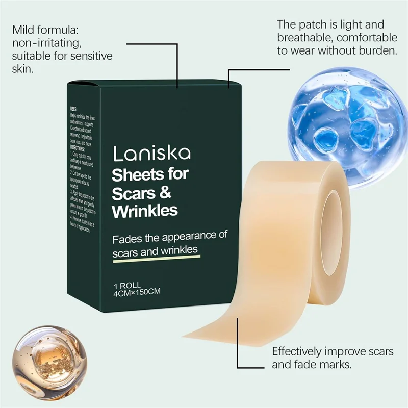 LANISKA 4 x 150cm Strisce per il Trattamento delle Cicatrici per Levigare e Nutrire la Pelle, LA-B06-0026-01