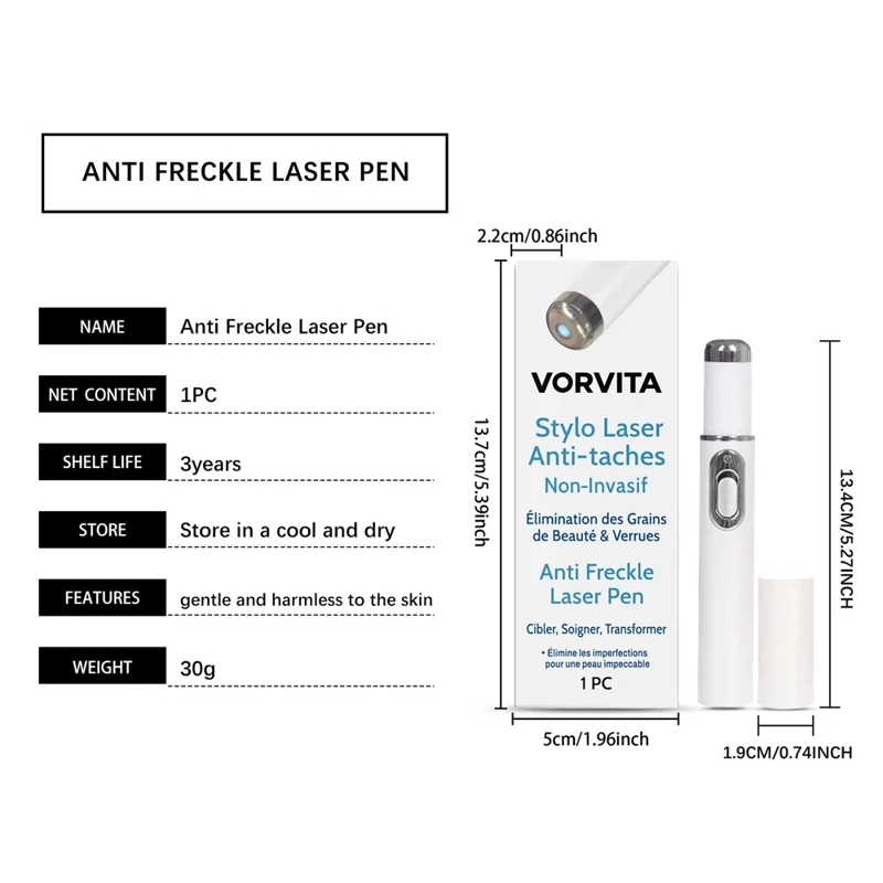 VORVITA Penna Portatile Anti-Macchie per la Cura della Pelle, Rimozione di Nei e Verruche con Laser Portatile, VO-A08-0002-01