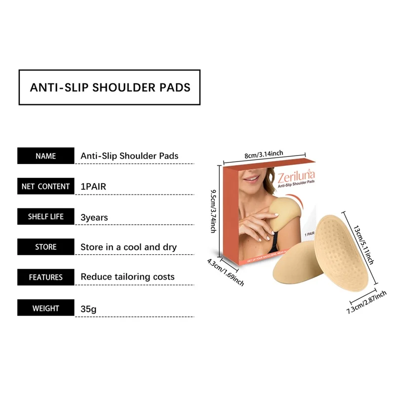 ZERILINA 1 Pair Non Slip Washable Shoulder Pads Reusable Invisible Shoulder Enhancer, ZE-B08-0002-01