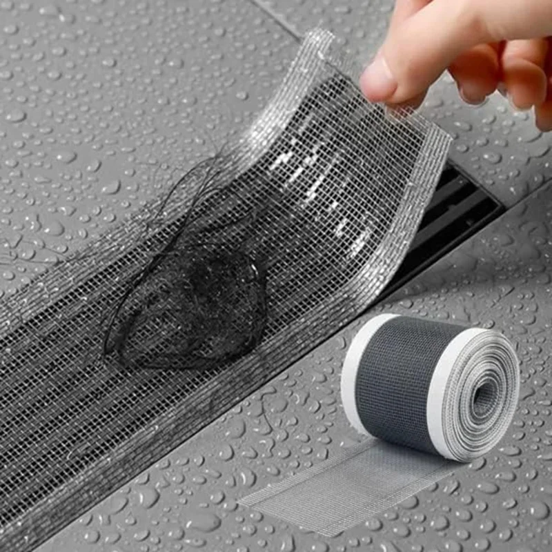 Self-Adhesive Drain Hair Catcher 7cm x 10m Disposable Shower Drain Mesh Sticker Rectangular Filter for Bathroom Kitchen