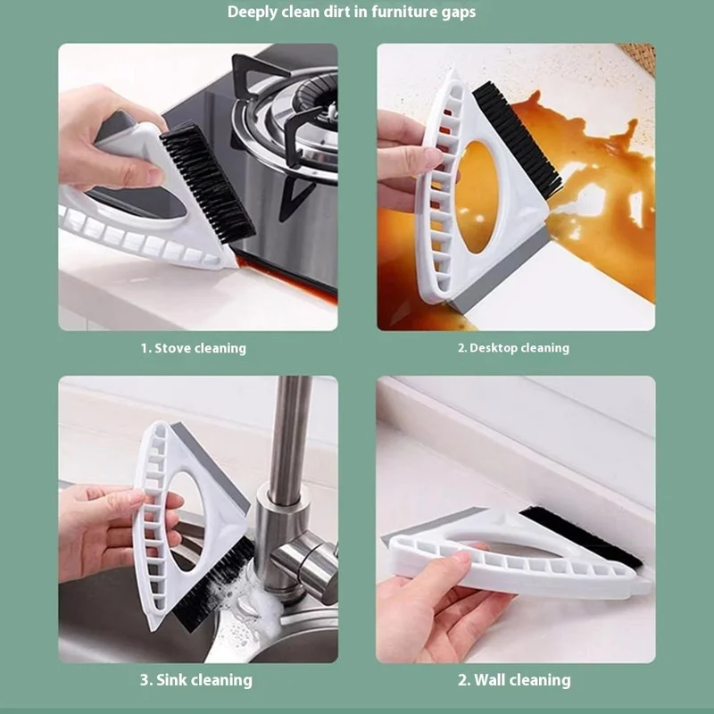 3 in 1 Window Cleaning Tool Triangle Countertop Cleaner Brush Household Glass Squeegee TPR Scraper