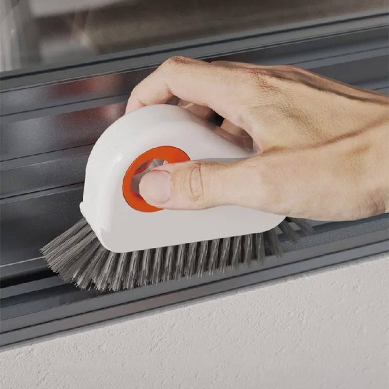 Limpiador de raíles de ventanas 2 en 1 Cepillo Mango de PP Herramienta de limpieza de ranuras con rascador desmontable - Naranja