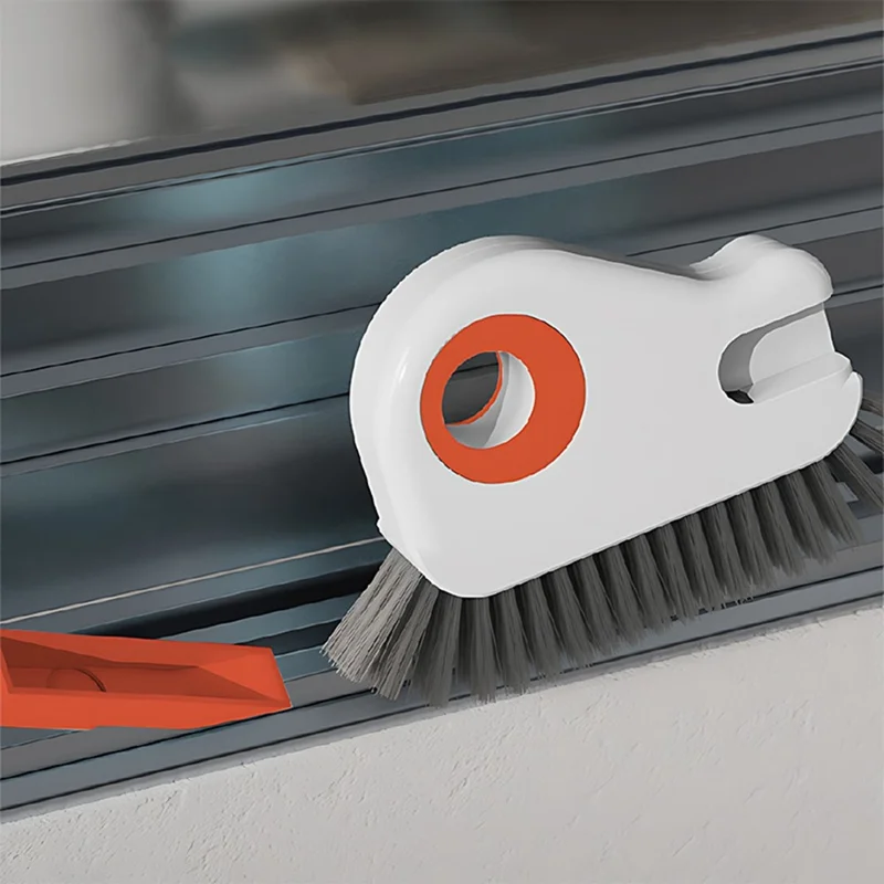 Limpiador de raíles de ventanas 2 en 1 Cepillo Mango de PP Herramienta de limpieza de ranuras con rascador desmontable - Naranja