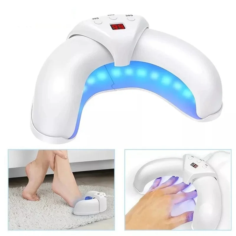 18 Blue + 4 Red LED Retractable U Shaped Smart Sensor UV Nail Light with Timer for Manicure Pedicure - White