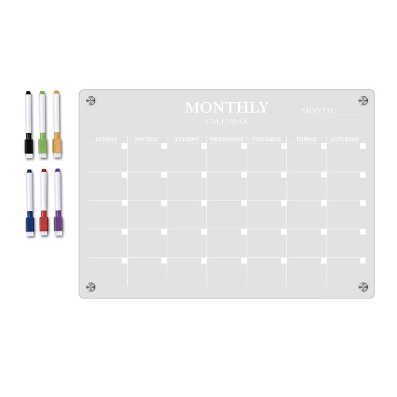 Tableau magnétique transparent en acrylique pour réfrigérateur, format A4, avec planning mensuel et espace pour messages