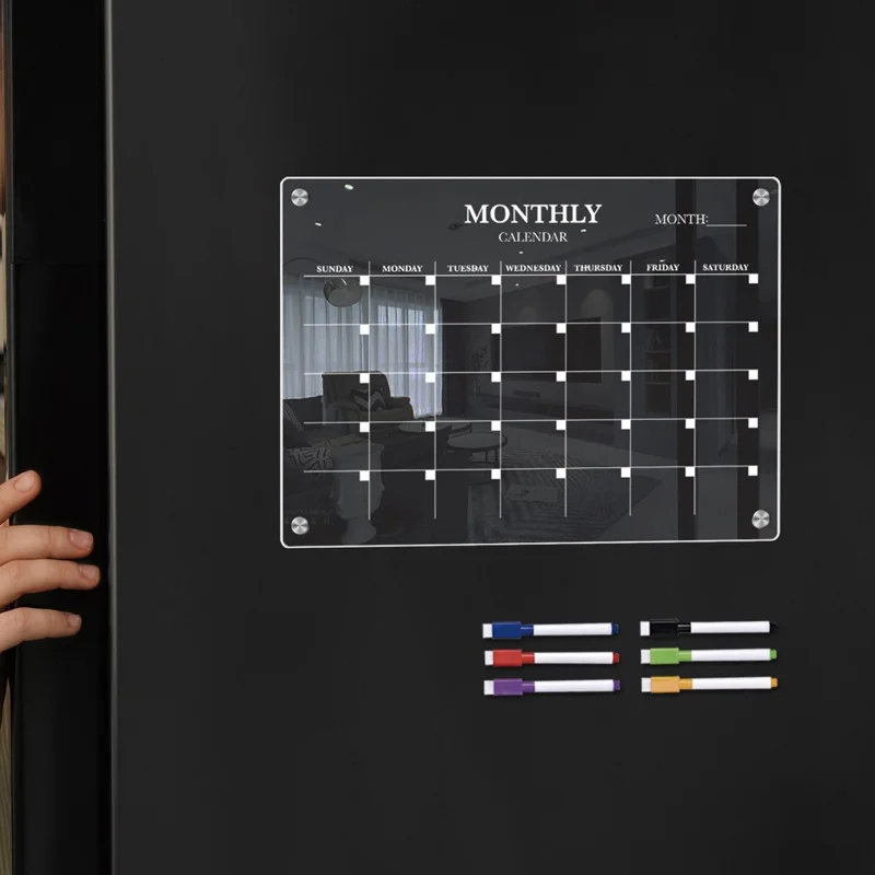 Tableau magnétique transparent en acrylique pour réfrigérateur, format A4, avec planning mensuel et espace pour messages