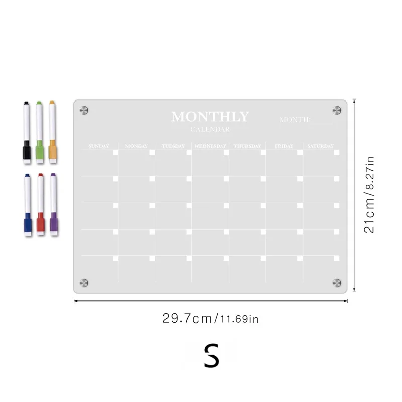 Tableau magnétique transparent en acrylique pour réfrigérateur, format A4, avec planning mensuel et espace pour messages