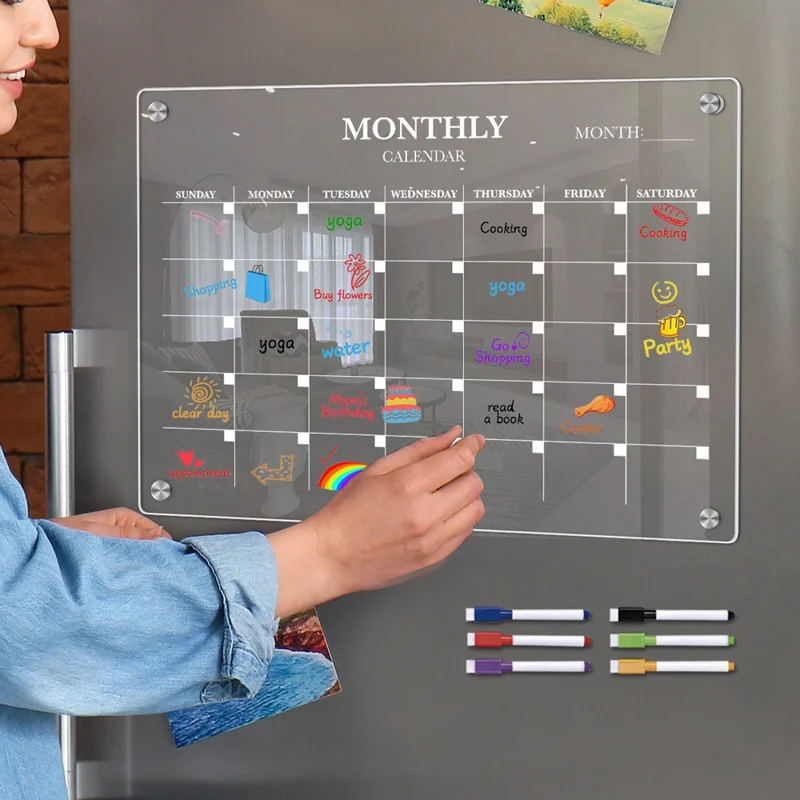 Tableau magnétique transparent en acrylique pour réfrigérateur, format A3, planning mensuel et messages