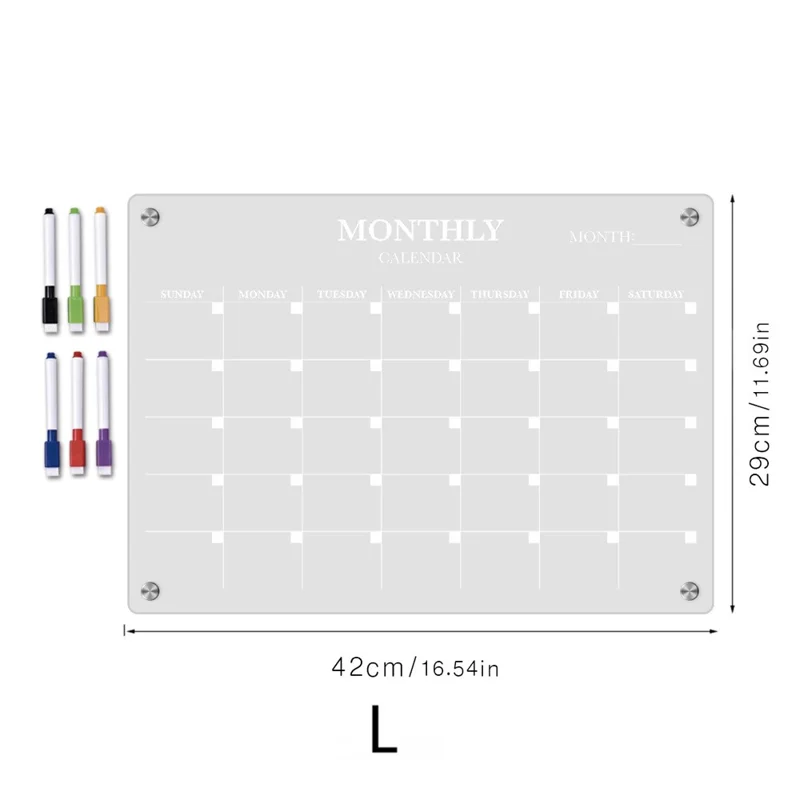 Tableau magnétique transparent en acrylique pour réfrigérateur, format A3, planning mensuel et messages