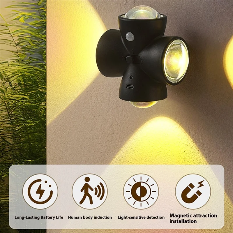 HR-CTD-02 Luz Noturna com Sensor de Movimento Recarregável Magnética para Corredor e Quarto - Preto
