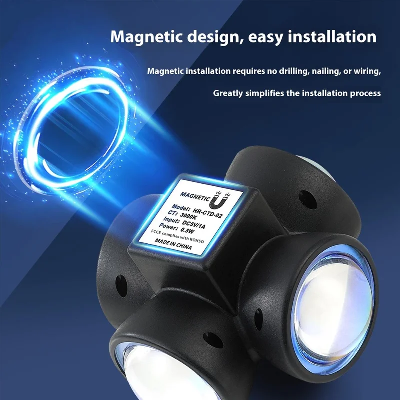 HR-CTD-02 Luz Noturna com Sensor de Movimento Recarregável Magnética para Corredor e Quarto - Preto
