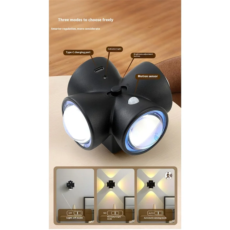 HR-CTD-02 Luz Noturna com Sensor de Movimento Recarregável Magnética para Corredor e Quarto - Preto