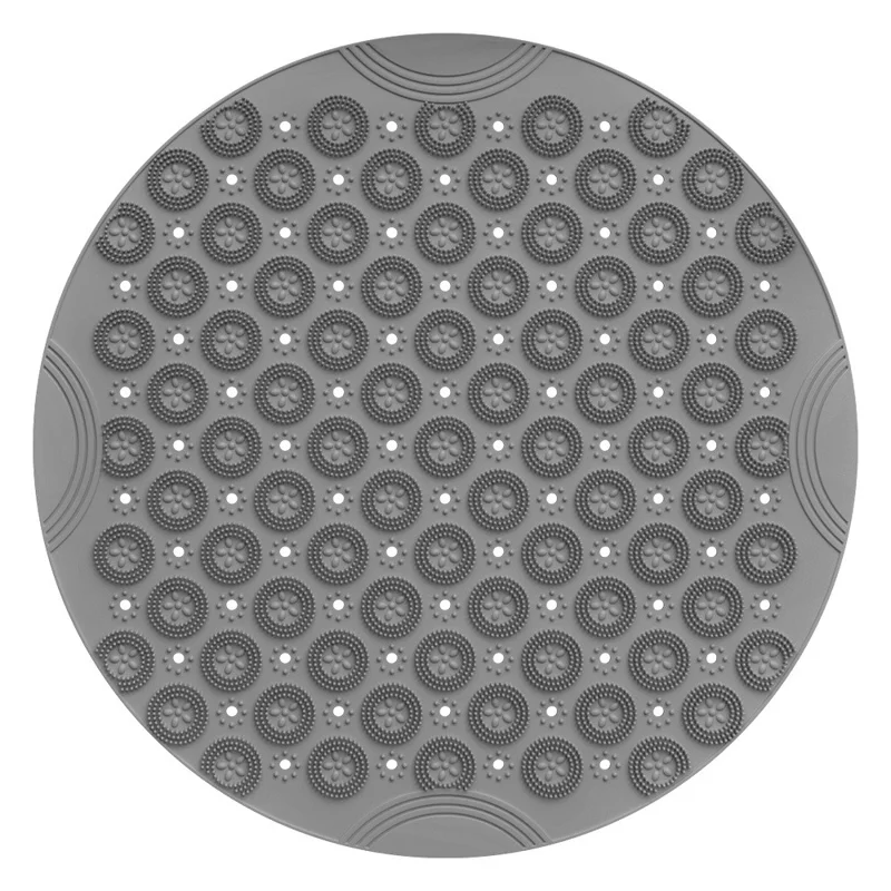 55 x 55cm Non Slip TPE Round Bathroom Mat for Shower Quick Dry Suction Cup Floor Mat Massage Foot Pad - Grey
