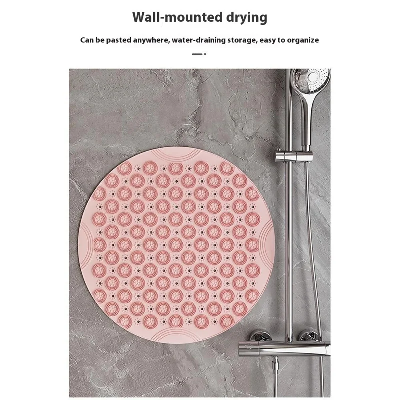 55 x 55cm Non Slip TPE Round Bathroom Mat for Shower Quick Dry Suction Cup Floor Mat Massage Foot Pad - Grey