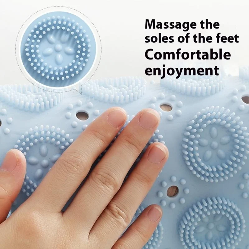 55 x 55cm Non Slip TPE Round Bathroom Mat for Shower Quick Dry Suction Cup Floor Mat Massage Foot Pad - Grey