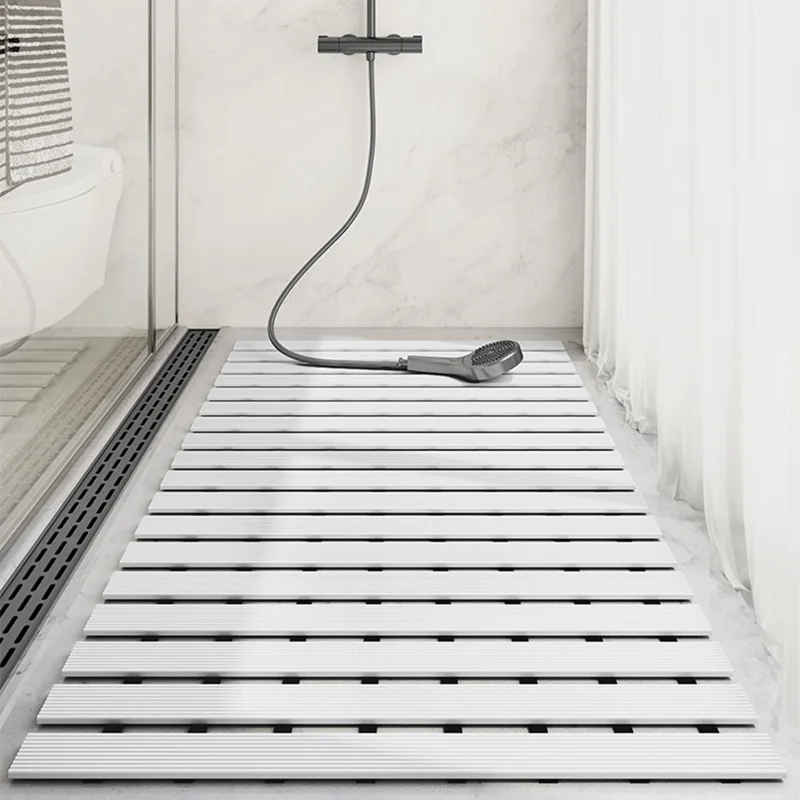 43 x 67cm Bathroom Absorbent PVC Non Slip Mat Fast Drainage Foldable Shower Foot Pad - White