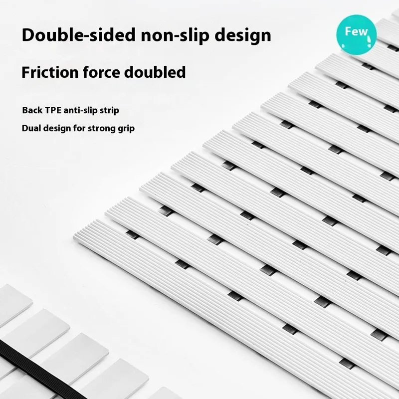 43 x 67cm Bathroom Absorbent PVC Non Slip Mat Fast Drainage Foldable Shower Foot Pad - White
