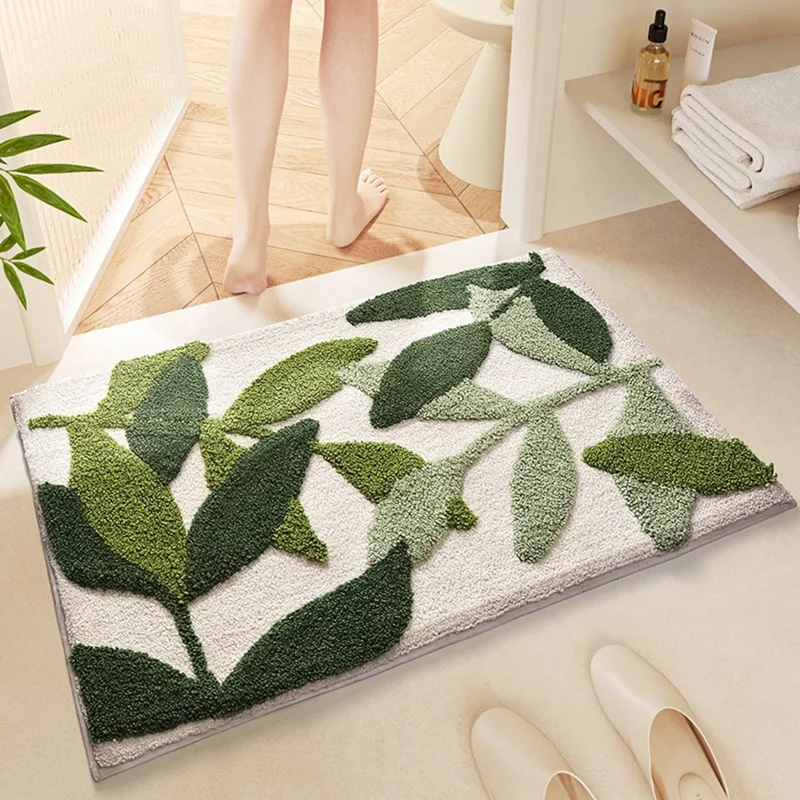 Tapis de bain 50 x 80 cm motif feuilles en microfibre douce, séchage rapide, ultra-absorbant et antidérapant - Style A