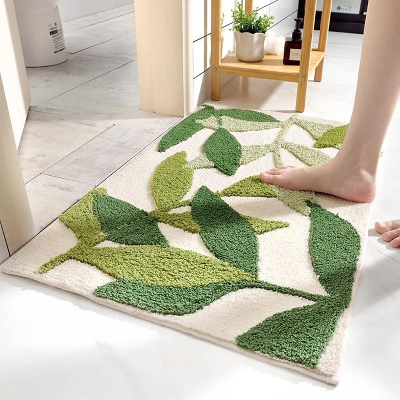 Tapis de bain 50 x 80 cm motif feuilles en microfibre douce, séchage rapide, ultra-absorbant et antidérapant - Style A