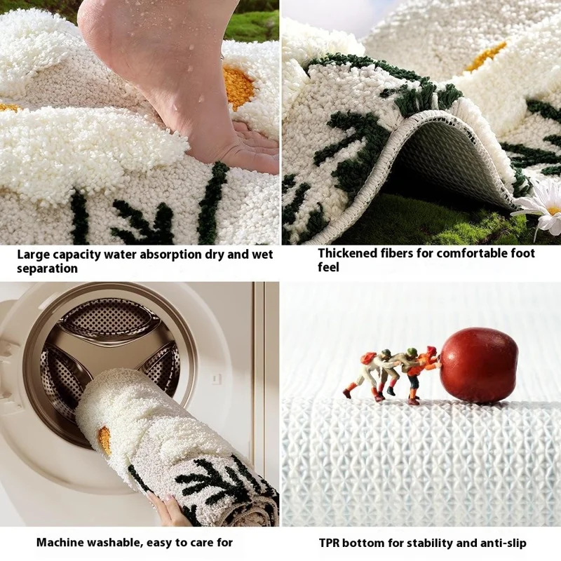 40 x 60cm Floral Pattern Quick Dry Microfiber Bath Mat Ultra Absorbent Non Slip Bathroom Rug - Style A