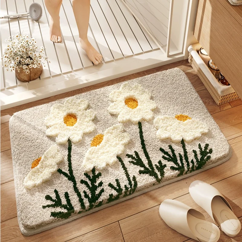 40 x 60cm Floral Pattern Quick Dry Microfiber Bath Mat Ultra Absorbent Non Slip Bathroom Rug - Style A