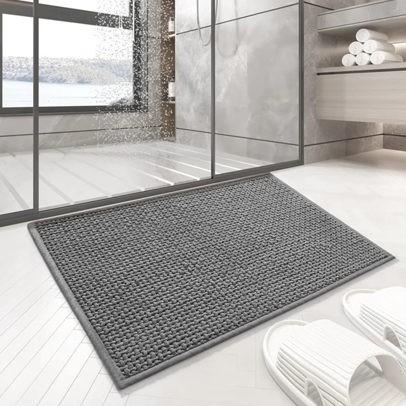 Tappetino da bagno 40 x 60 cm in Ciniglia Morbida, Asciugatura Rapida, Color Grigio Scuro, Ultra Assorbente e Antiscivolo