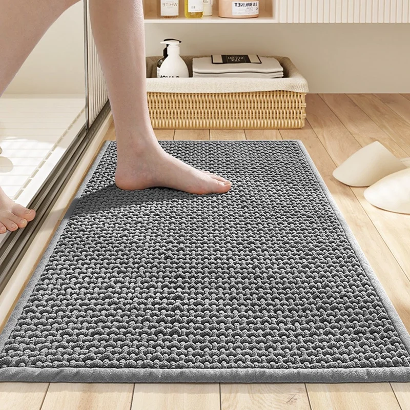 Tapete de Banheiro 50 x 80cm em Chenille Macio, Secagem Rápida, Cor Sólida, Ultra Absorvente, Antiderrapante - Cinza Escuro