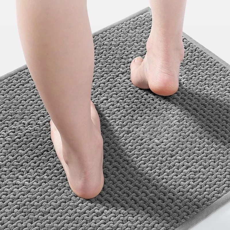 Tapete de Banheiro 50 x 80cm em Chenille Macio, Secagem Rápida, Cor Sólida, Ultra Absorvente, Antiderrapante - Cinza Escuro