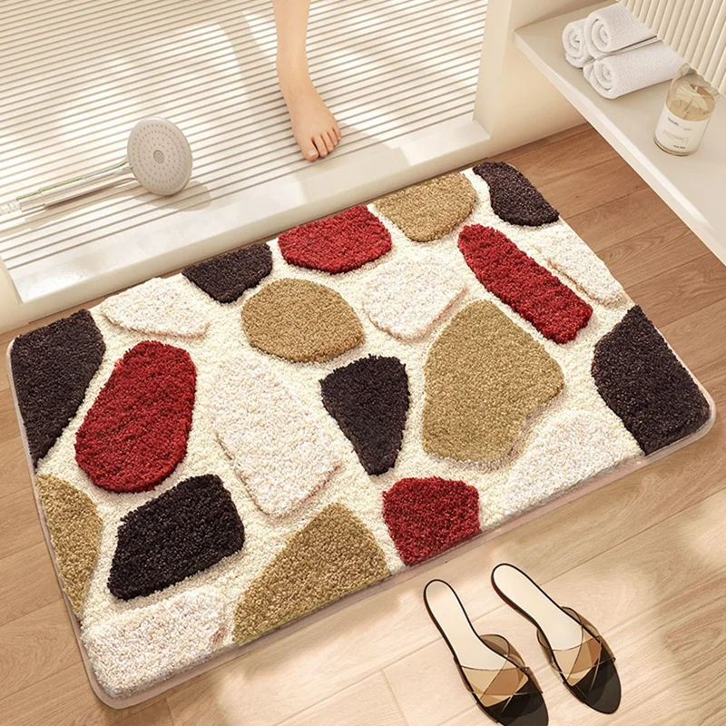 Tapete de Banheiro 40 x 60cm Textura de Pedra Microfibra Macia Secagem Rápida Ultra Absorvente Antiderrapante - Marrom