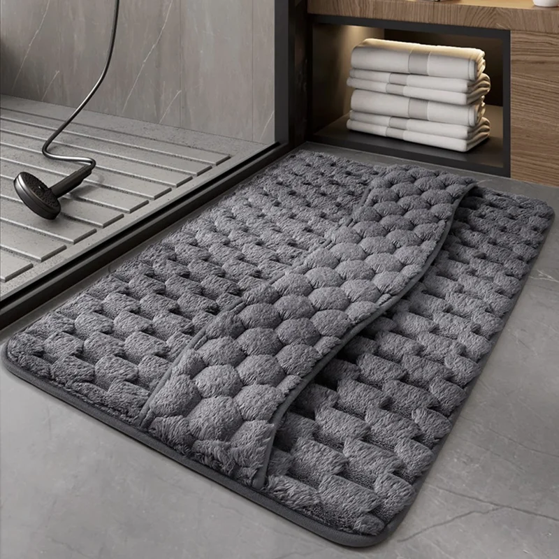40 x 60cm 3D Textured Memory Foam Bathroom Mat Absorbent Non Slip Shower Rug Quick Dry Floor Mat - Dark Grey