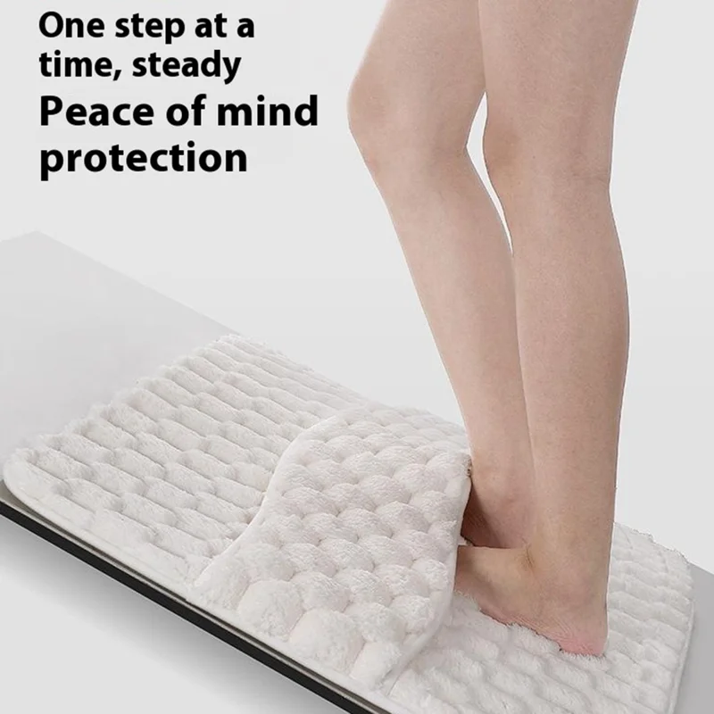 50 x 80cm 3D Textured Memory Foam Bathroom Mat Absorbent Non Slip Shower Rug Quick Dry Floor Mat - White