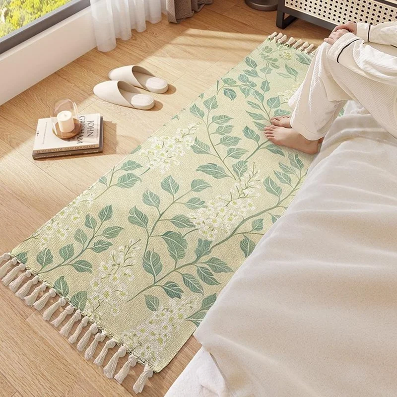 60 x 180cm Foglie / Motivo floreale Tappeto in cotone reversibile con nappine tessute a mano Tappetino per finestra a bovindo - Stile A