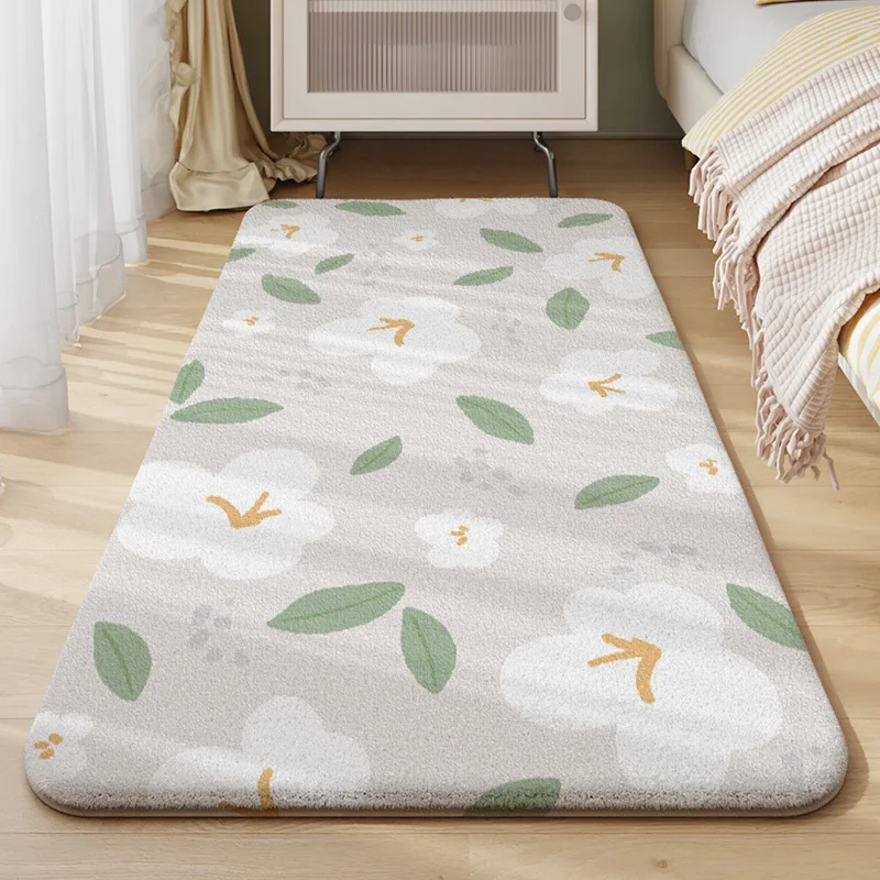 60 x 160cm Nordic Floral / Leaves Pattern Runner Rug for Bedroom Living Room Bay Window Lambswool Mat - Style A