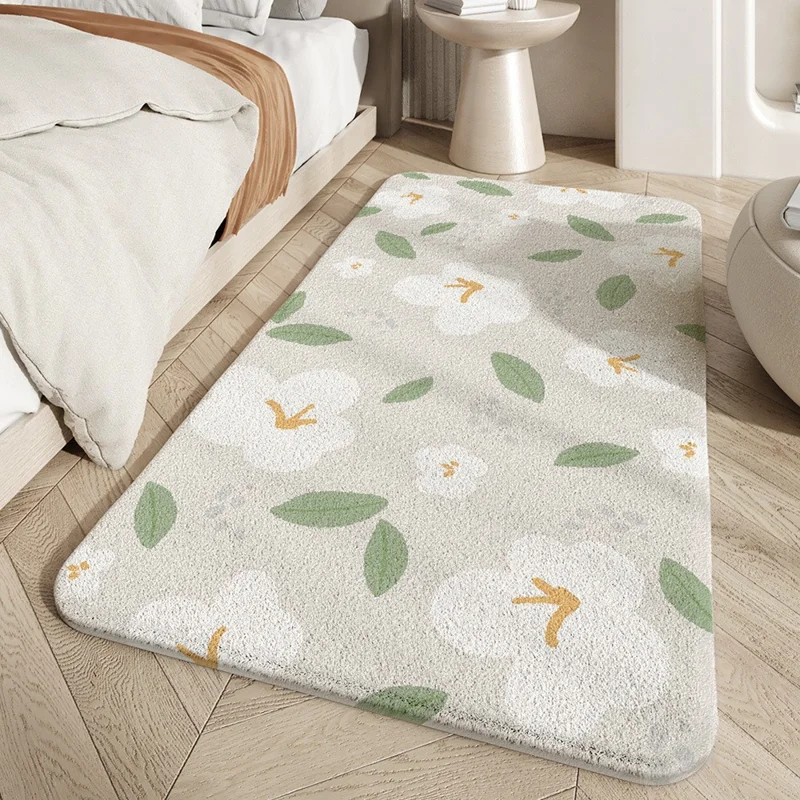 60 x 160cm Nordic Floral / Leaves Pattern Runner Rug for Bedroom Living Room Bay Window Lambswool Mat - Style A